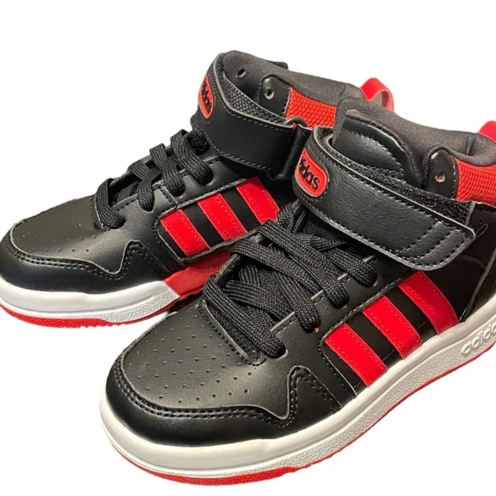 Adidas Kids Black and Red High-Top Sneakers